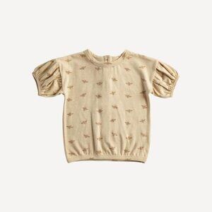 NWT Kate Quinn Pale Yellow Bee Puff Sleeve Shirt Little Liam Organic Cotton 6y